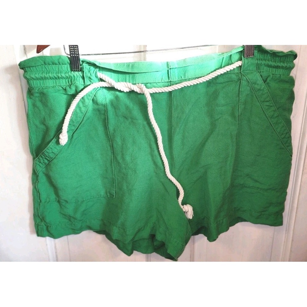 LOFT Women's Green Linen Casual Shorts Size XXL Drawstring Rope 2X Comfy Grannyc